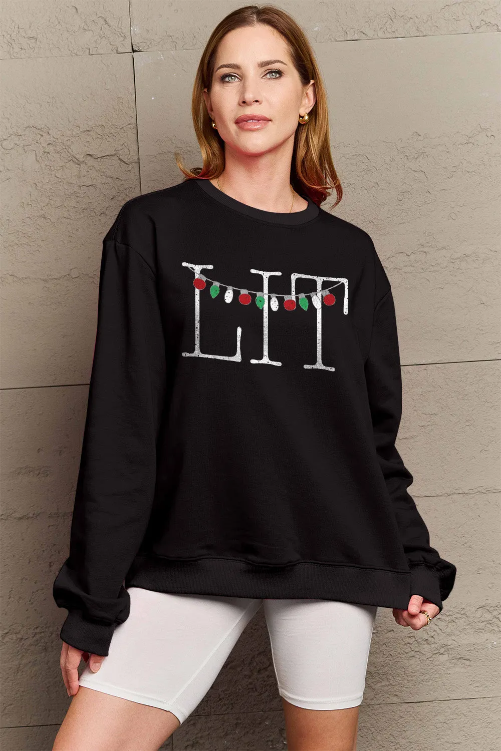 kesley Christmas Sweater Cute Winter Holiday Simply Love Petite and Full Size LIT Long Sleeve Sweatshirt