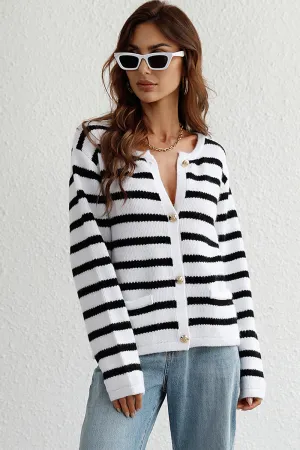 kesley Striped Button Down Long Sleeve Cardigan