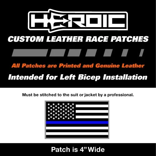 Leather Printed Patches - United States Flag - Black White - Thin Blue Line - Left Arm