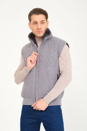 Light Grey Wool & Rex Fur Knit Vest