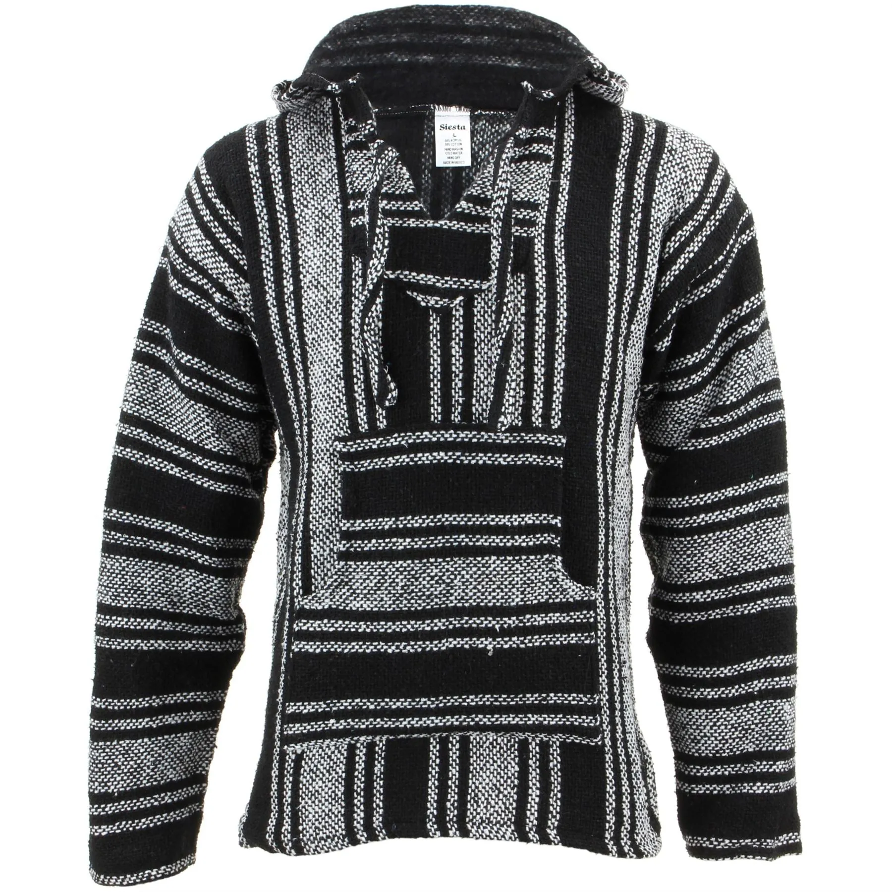 Mexican Baja Jerga Hoody - Black & White