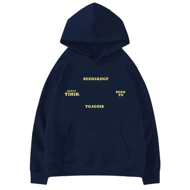 Navy Blue Hooded Chic Pocket Women Hoodies Classic Letter Print Fashion Basic Simple Loose Casual 3-colors Female Hoodies