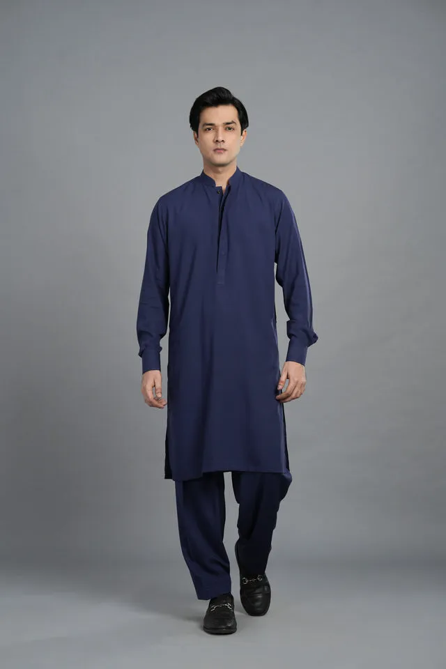 Navy Blue Plain Kurta Style Kameez Shalwar SQ-11