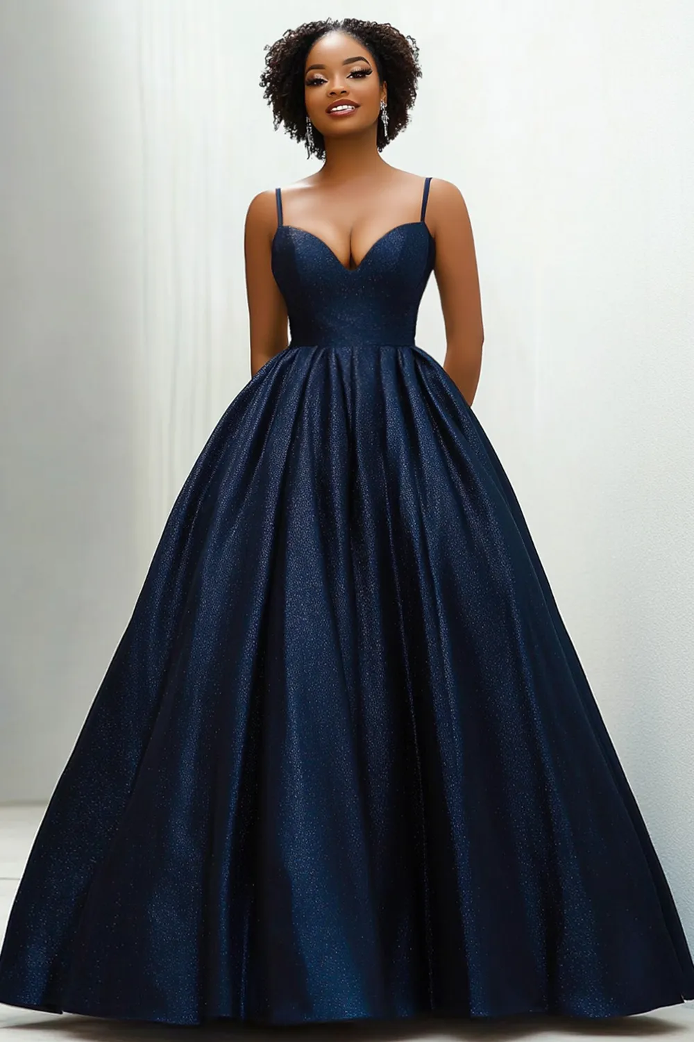 Navy Sweetheart A Line Taffeta Formal Dress with Pockets