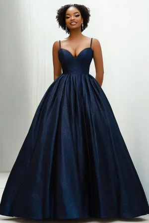 Navy Sweetheart A Line Taffeta Formal Dress with Pockets