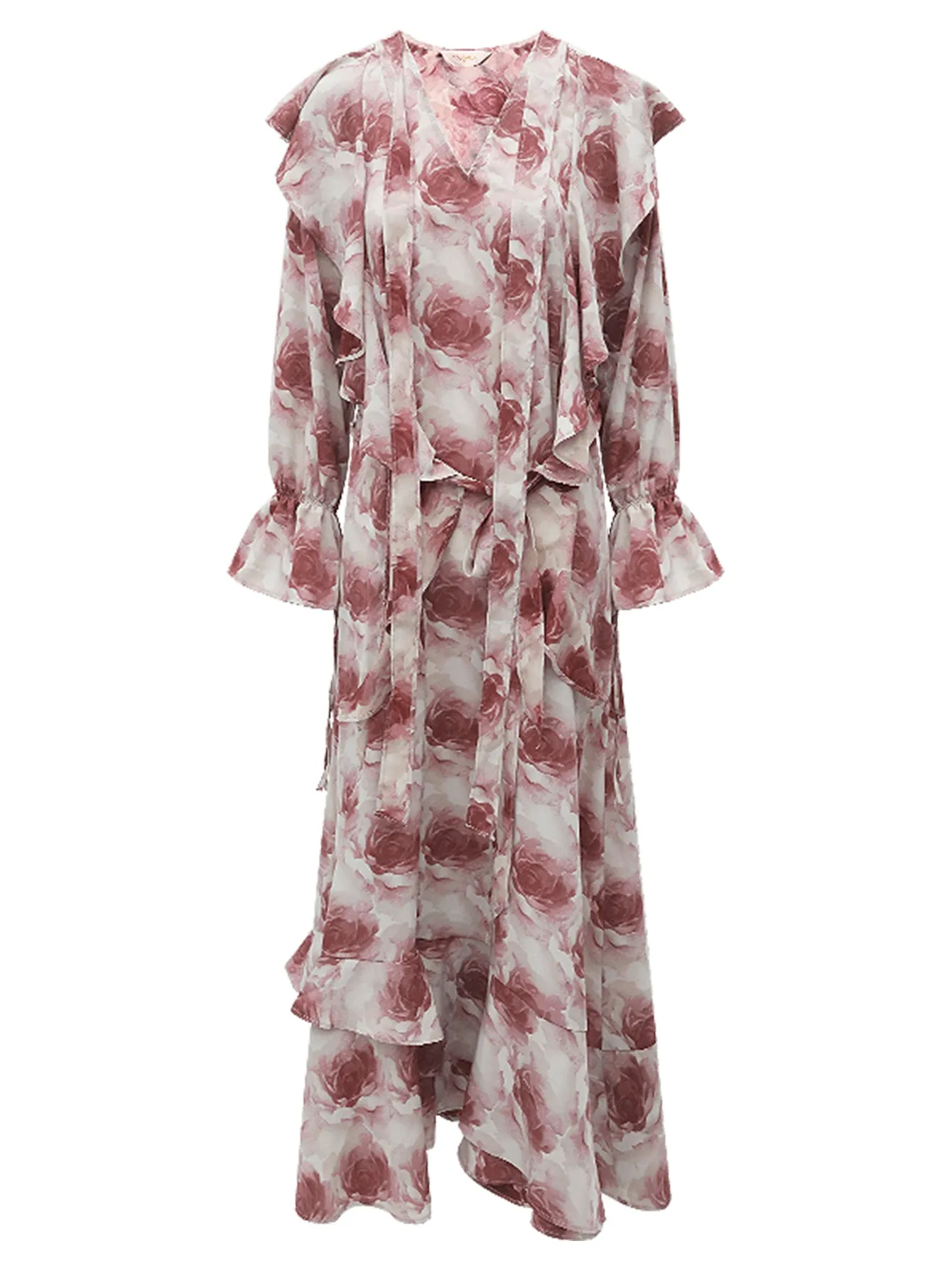 Old Rose Floral Ruffled Maxi Dress