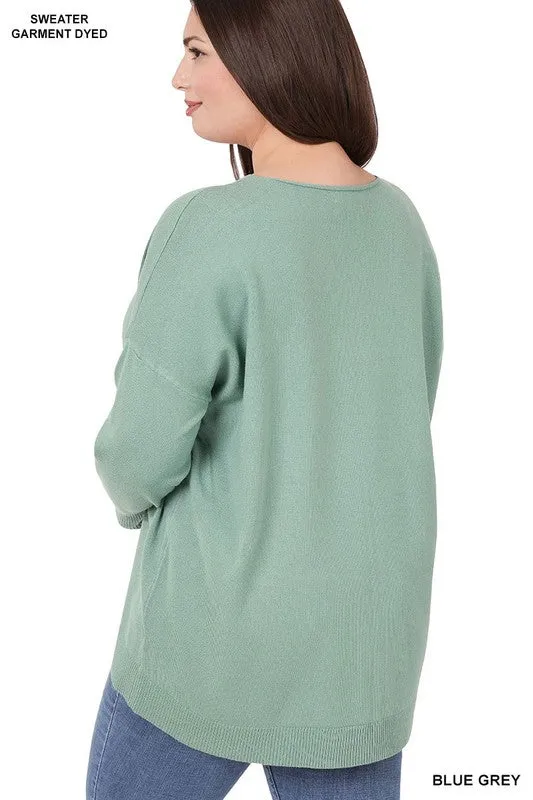 PLUS HI LOW GARMENT DYED FRONT SEAM SWEATER