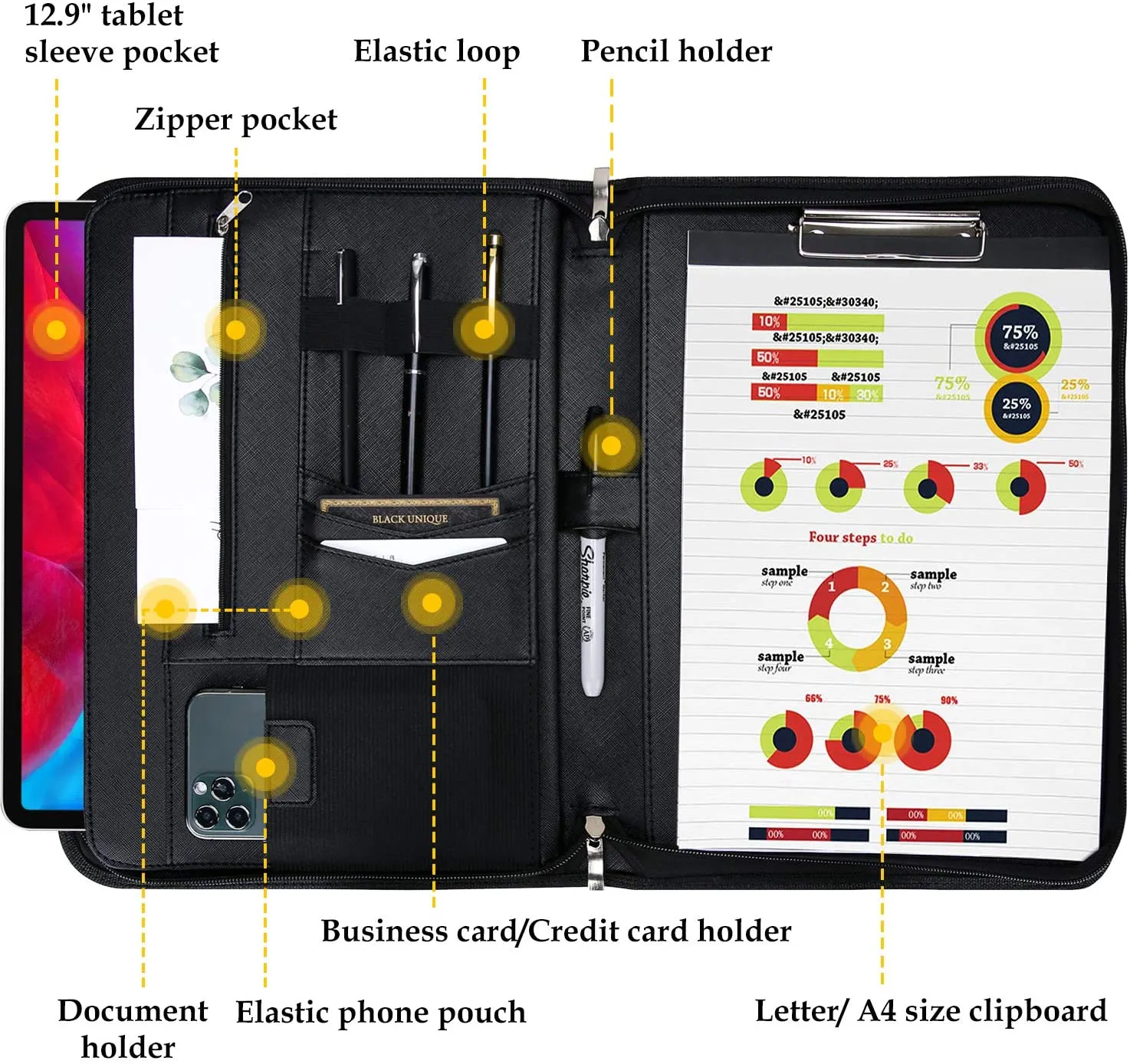 Portfolio Business Padfolio Folder with Zipper | ProCase