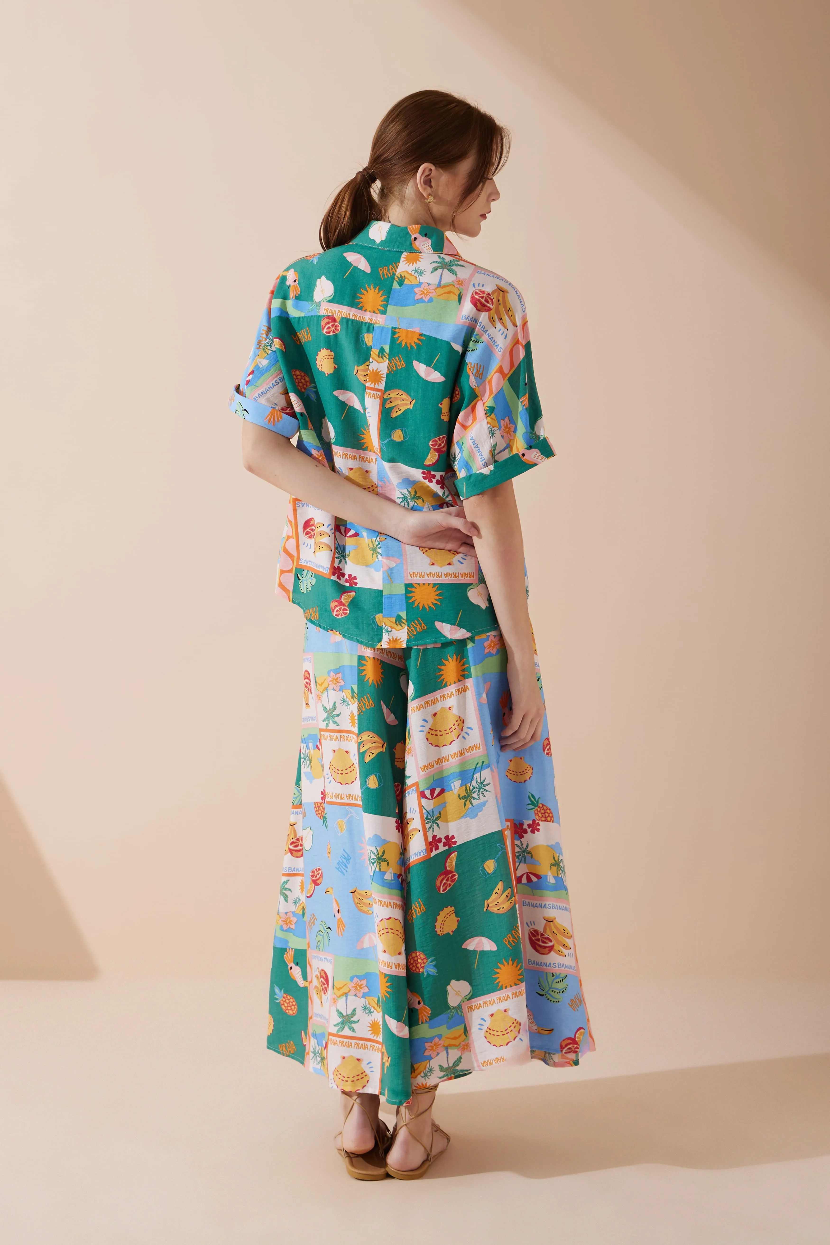 Praia Multicolour Tropical Wide Leg Cropped Pants