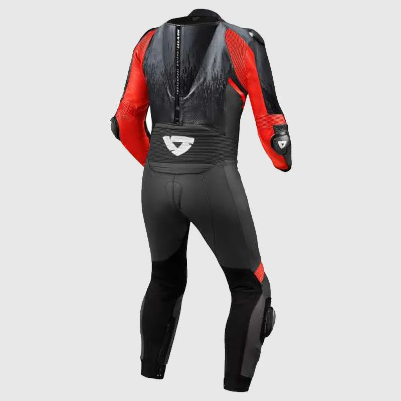 Rev It! Real Quantum 2 One-Piece Leather Suit - Anthracite Neon Red