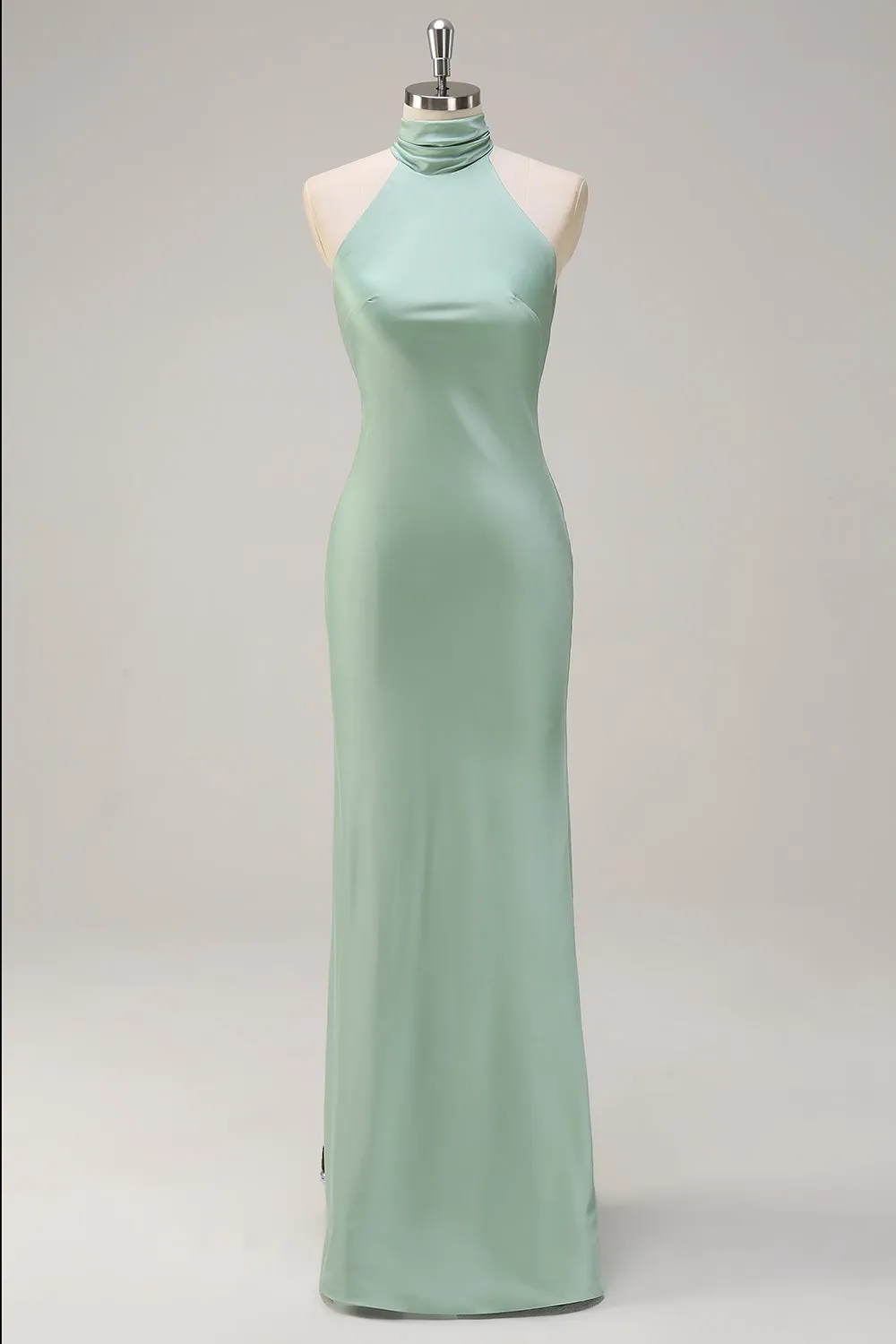 Sheath Halter Open Back Lemon Green Plus Size Maxi Dress