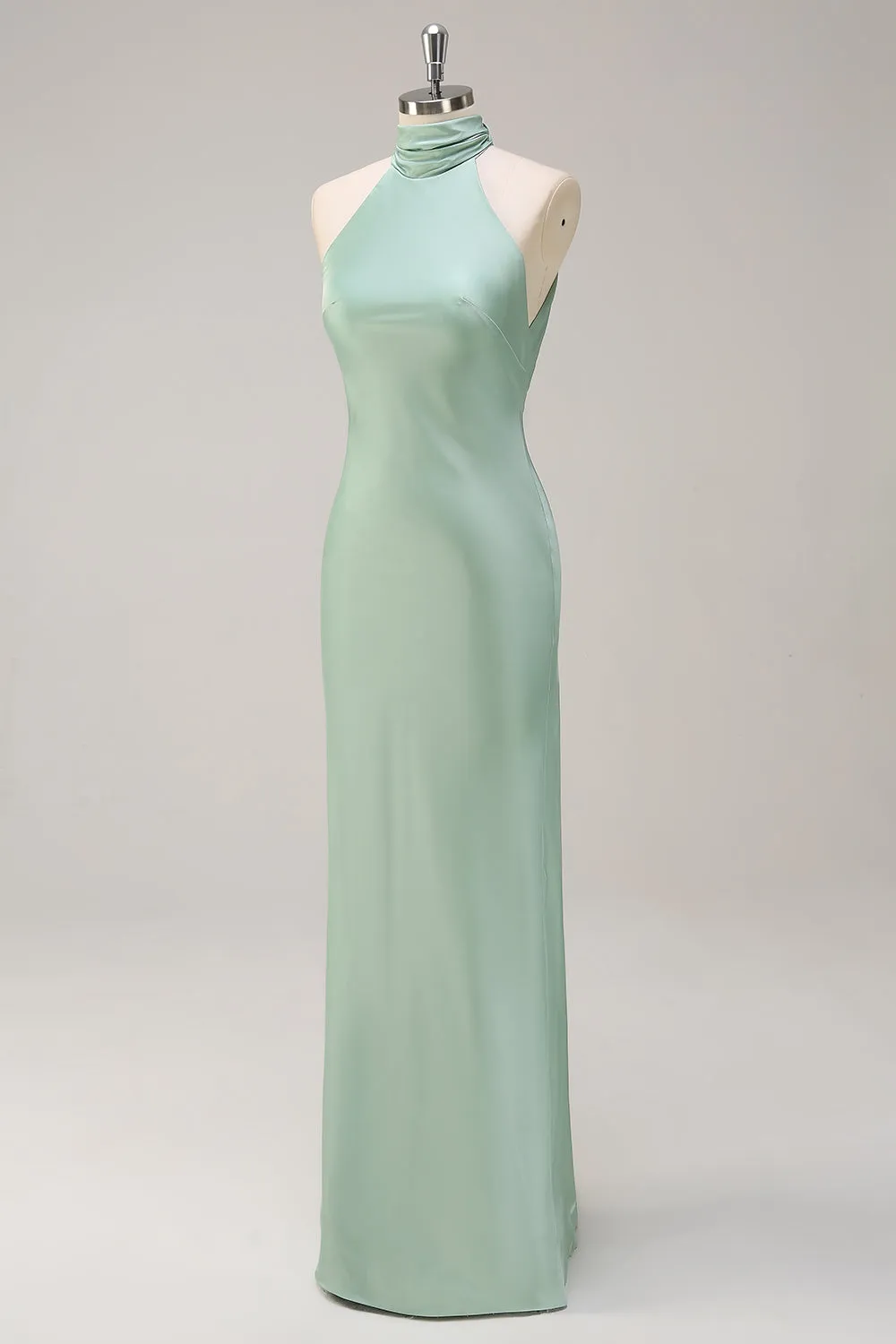 Sheath Halter Open Back Lemon Green Plus Size Maxi Dress