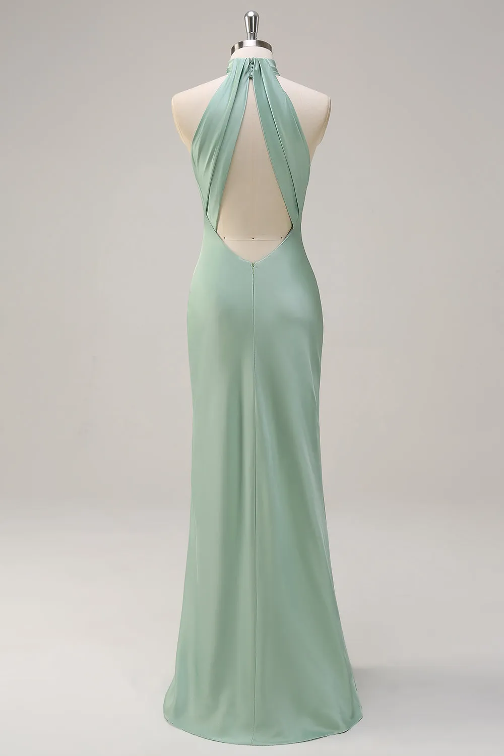 Sheath Halter Open Back Lemon Green Plus Size Maxi Dress