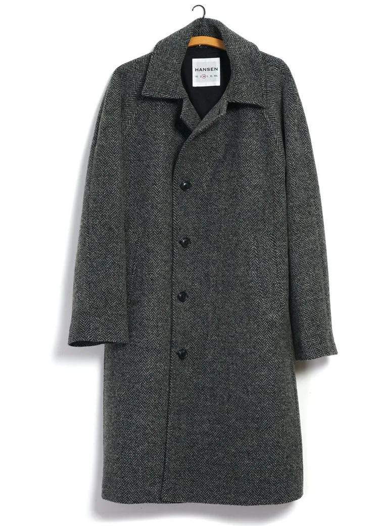 SIGURD Wool Lined Long Coat | Grey Tweed