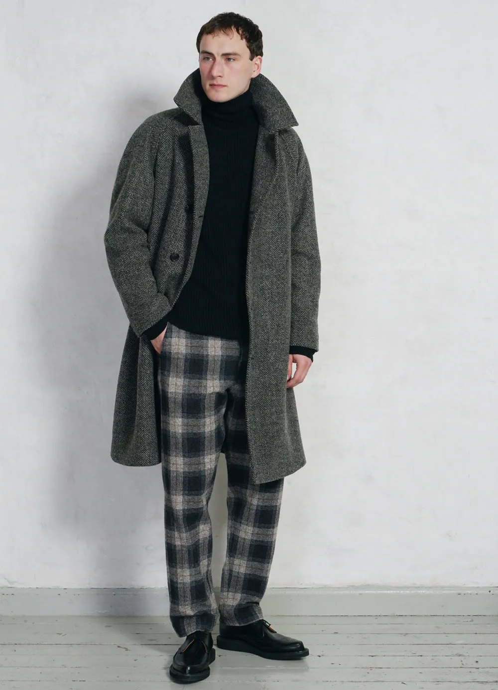 SIGURD Wool Lined Long Coat | Grey Tweed