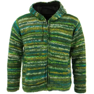 Space Dye Chunky Wool Knit Hooded Cardigan Jacket - Green