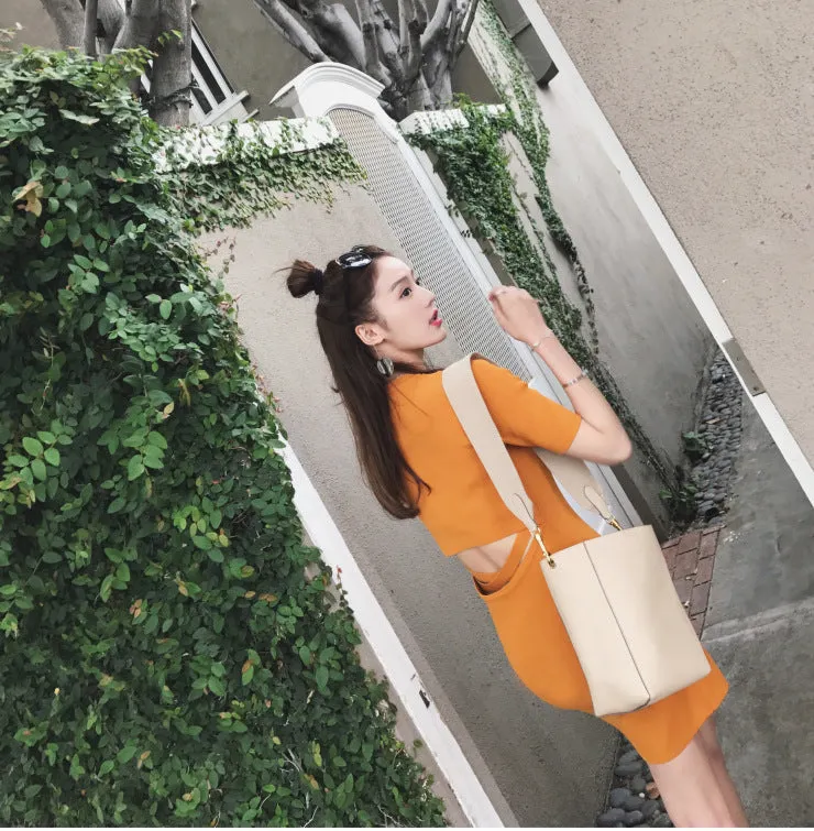 Summer Back See Through  Korean Knitted Dress Women Round-Neck Slim Look Feminine Hip Flattering Dress