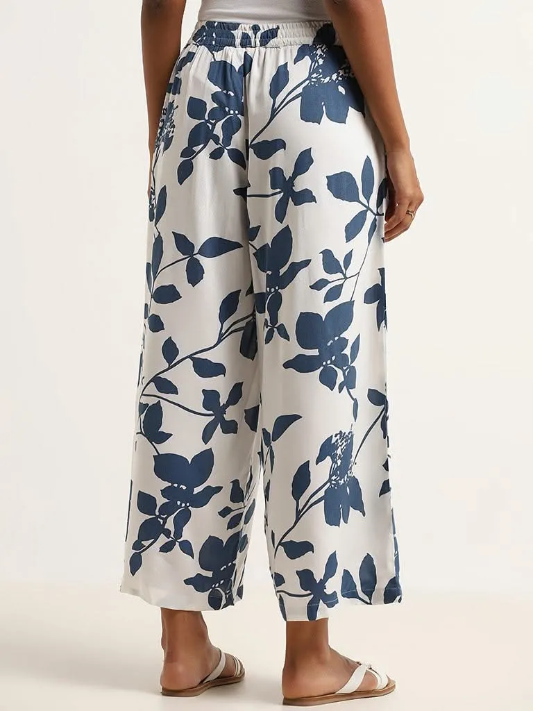 Utsa Blue Floral Mid Rise Pants