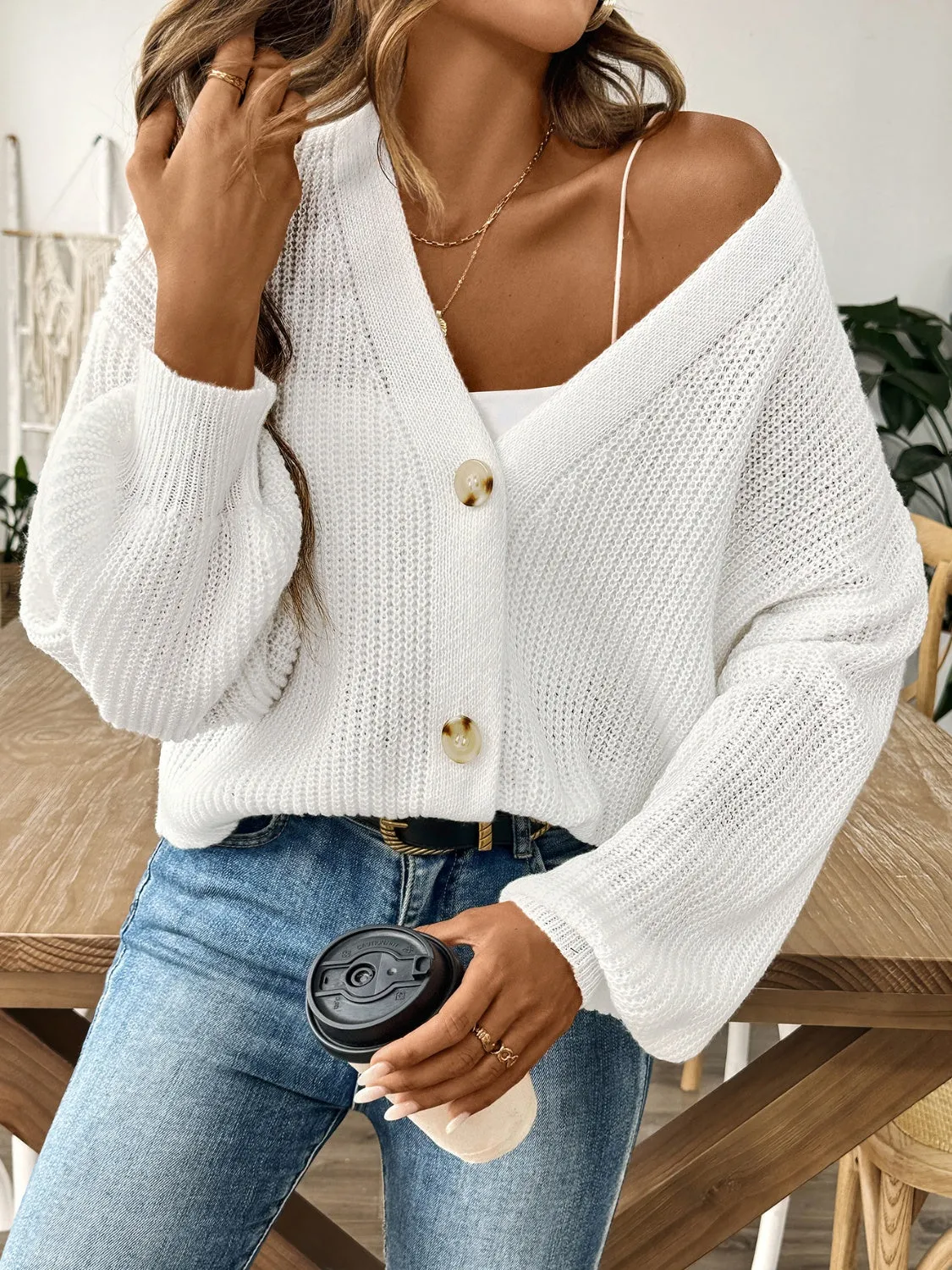 V-Neck Button Up Long Sleeve Cardigan