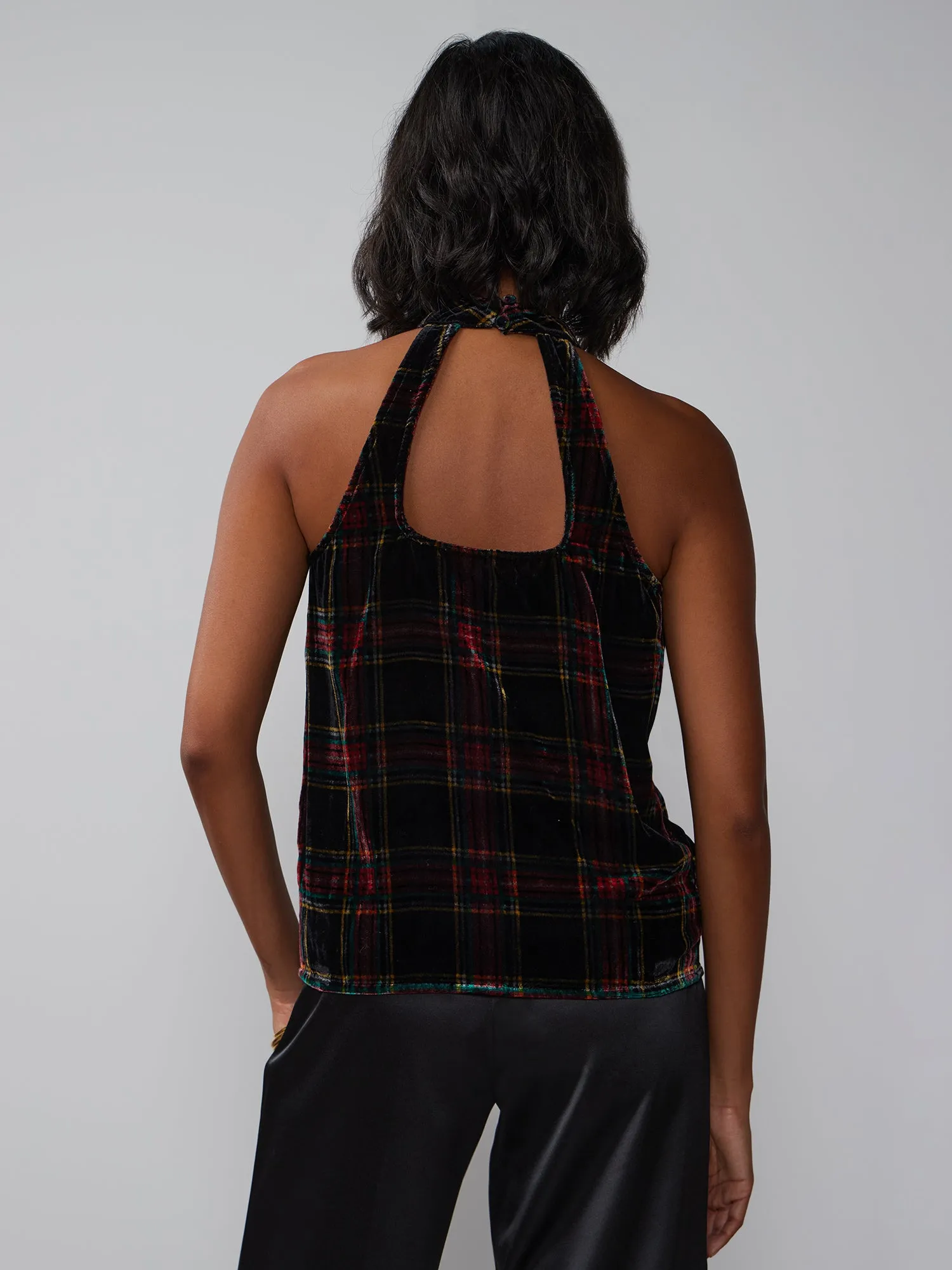 Velvet Plaid Halter Top