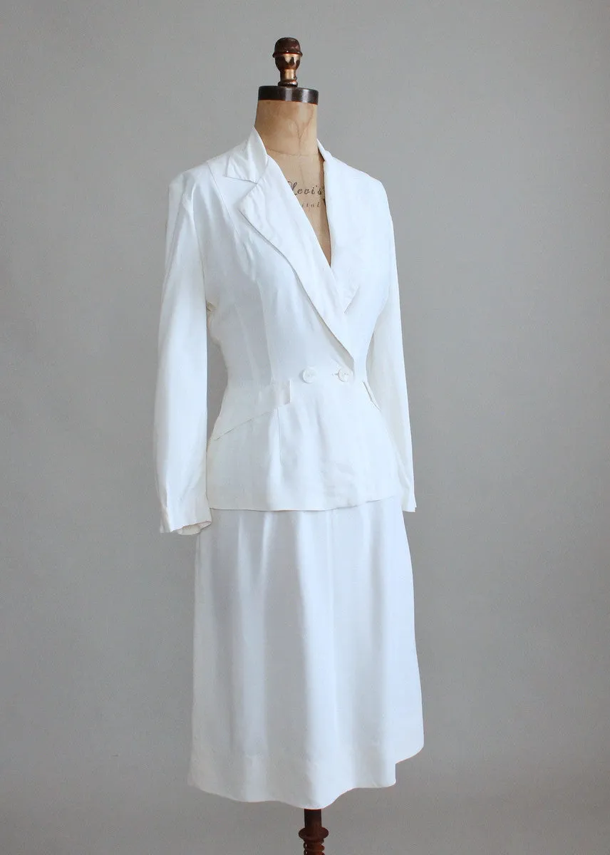 Vintage 1940s White Rayon Summer Suit