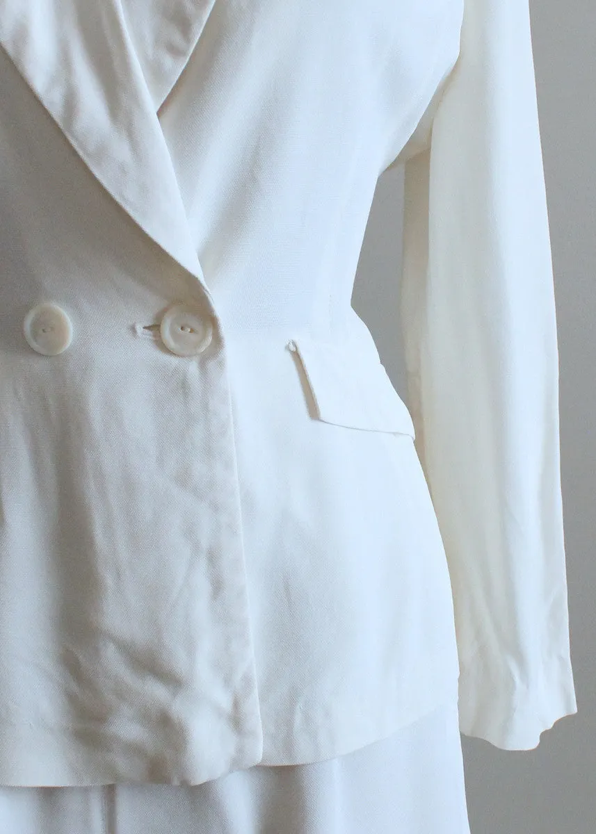 Vintage 1940s White Rayon Summer Suit