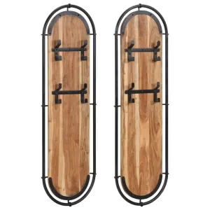 Wall-mounted Coat Racks with 4 Hooks 2 pcs Solid Wood Acacia