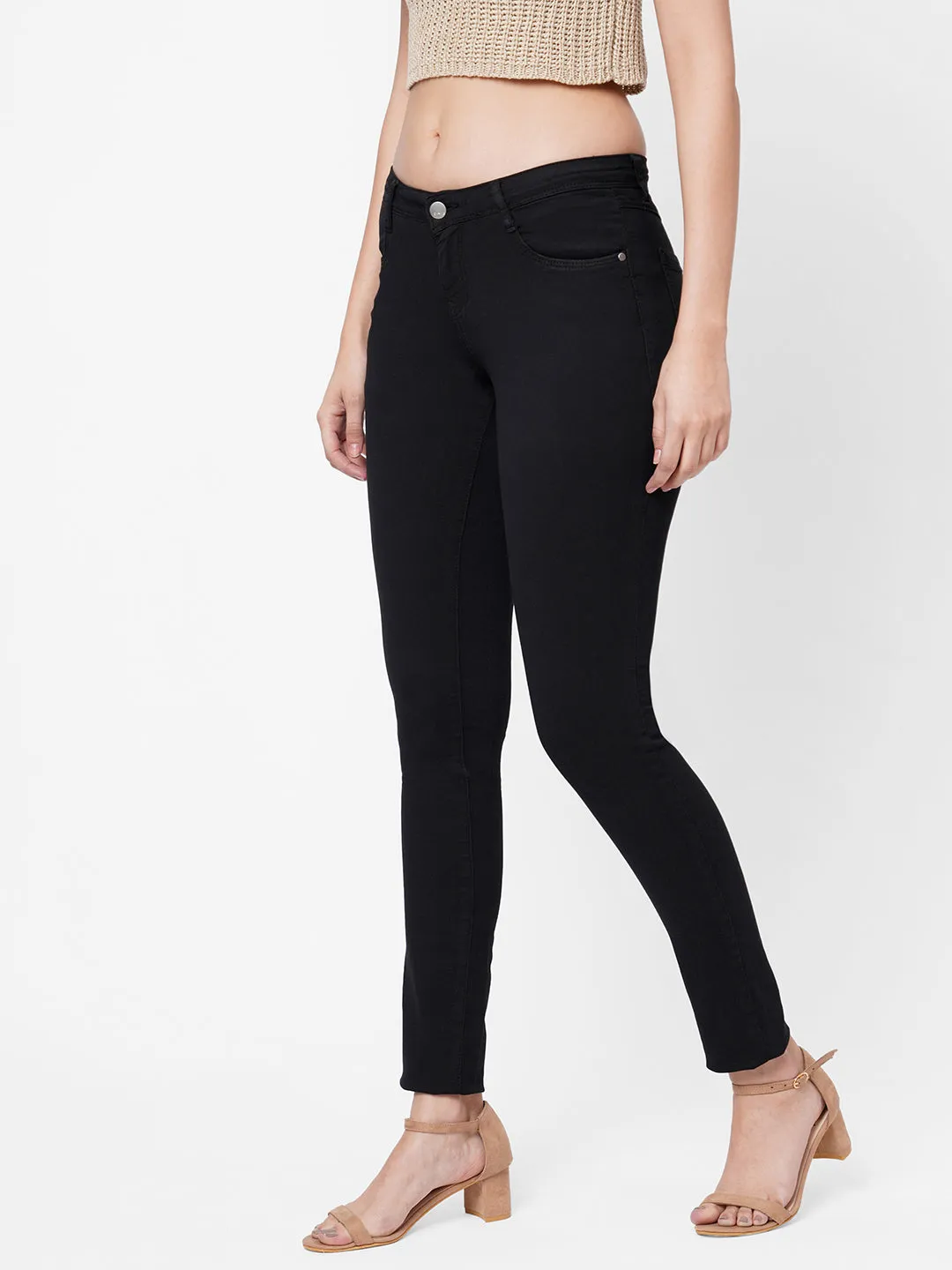 Women Black Mid-Rise Denim Legging