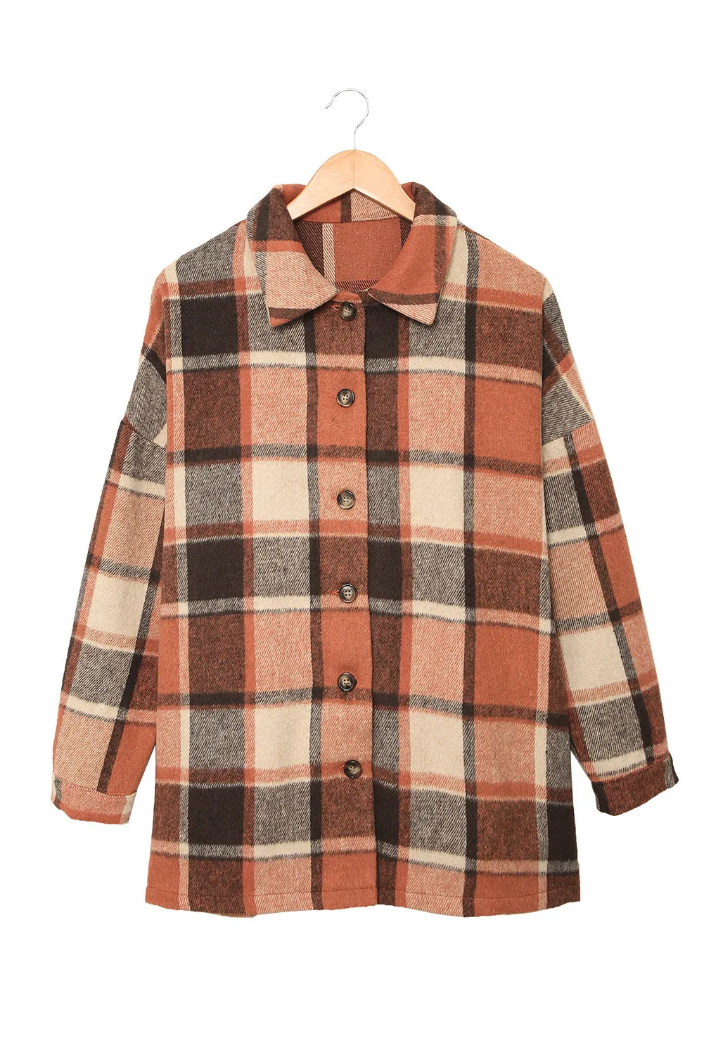 Women's Flannel Plaid Jacket Long Sleeve Buttoned Shirts Coats Shacket