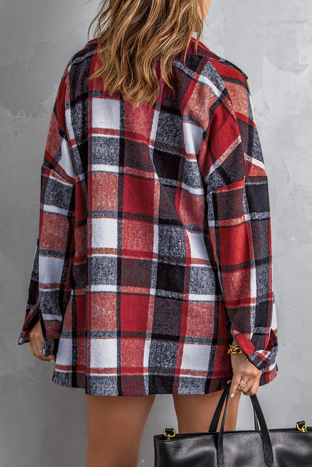 Women's Flannel Plaid Jacket Long Sleeve Buttoned Shirts Coats Shacket