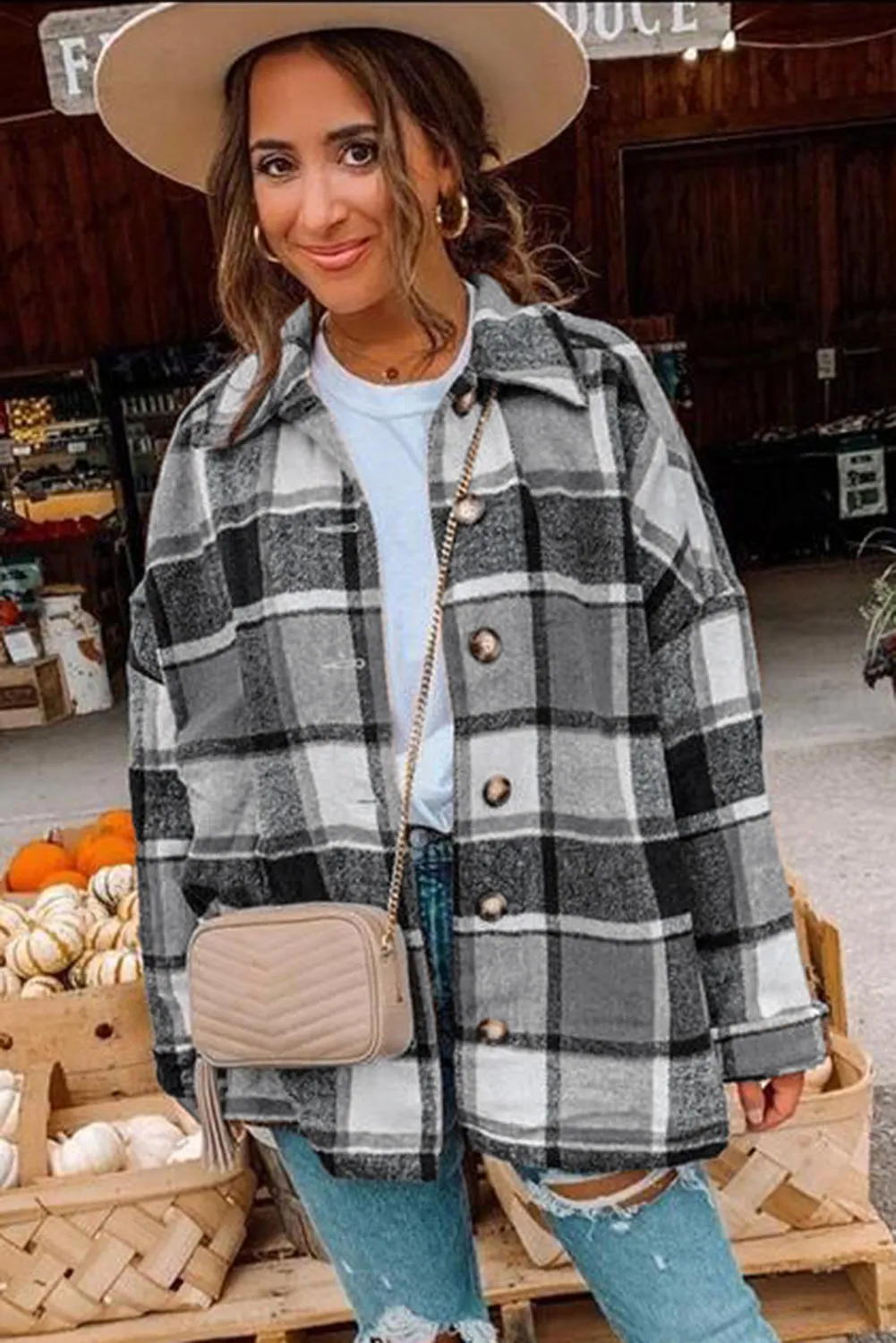 Women's Flannel Plaid Jacket Long Sleeve Buttoned Shirts Coats Shacket