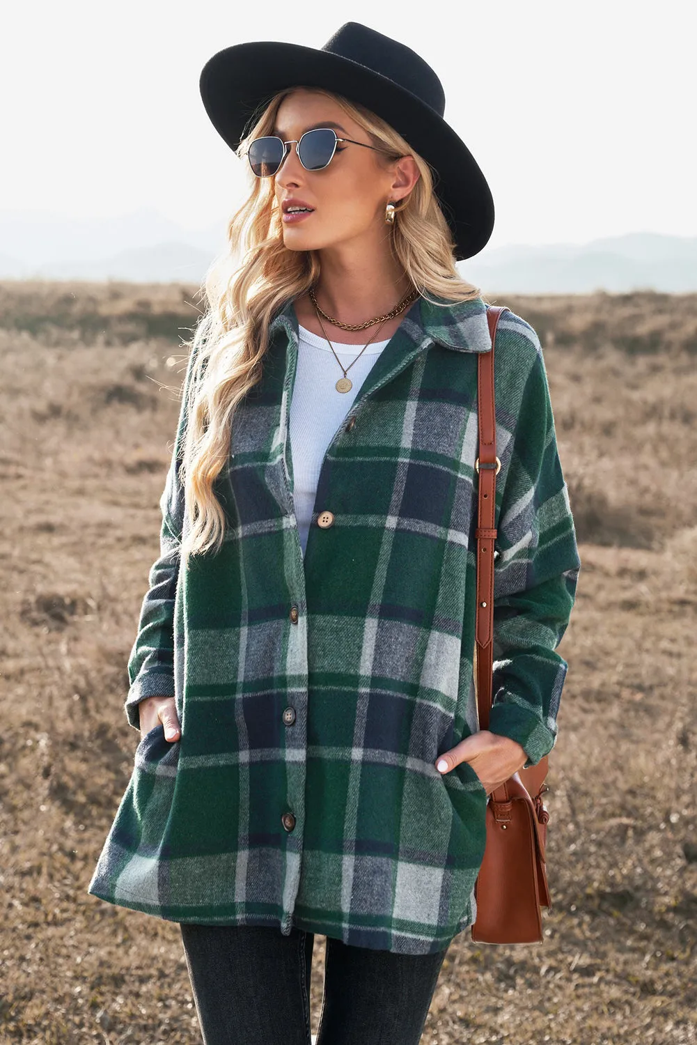 Women's Flannel Plaid Jacket Long Sleeve Buttoned Shirts Coats Shacket