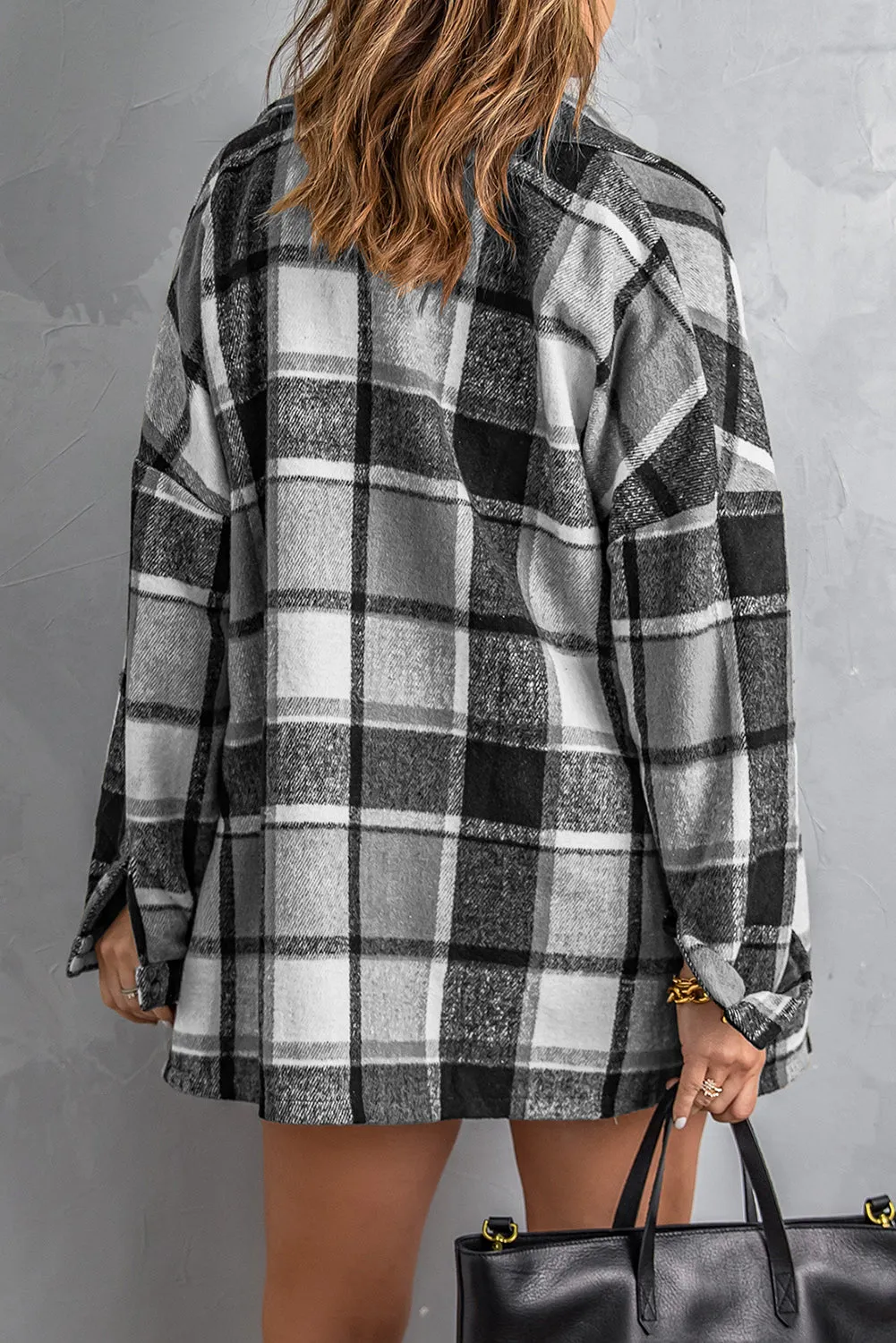 Women's Flannel Plaid Jacket Long Sleeve Buttoned Shirts Coats Shacket