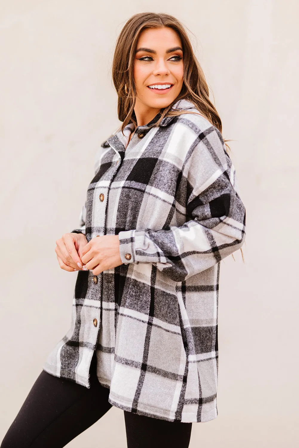 Women's Flannel Plaid Jacket Long Sleeve Buttoned Shirts Coats Shacket