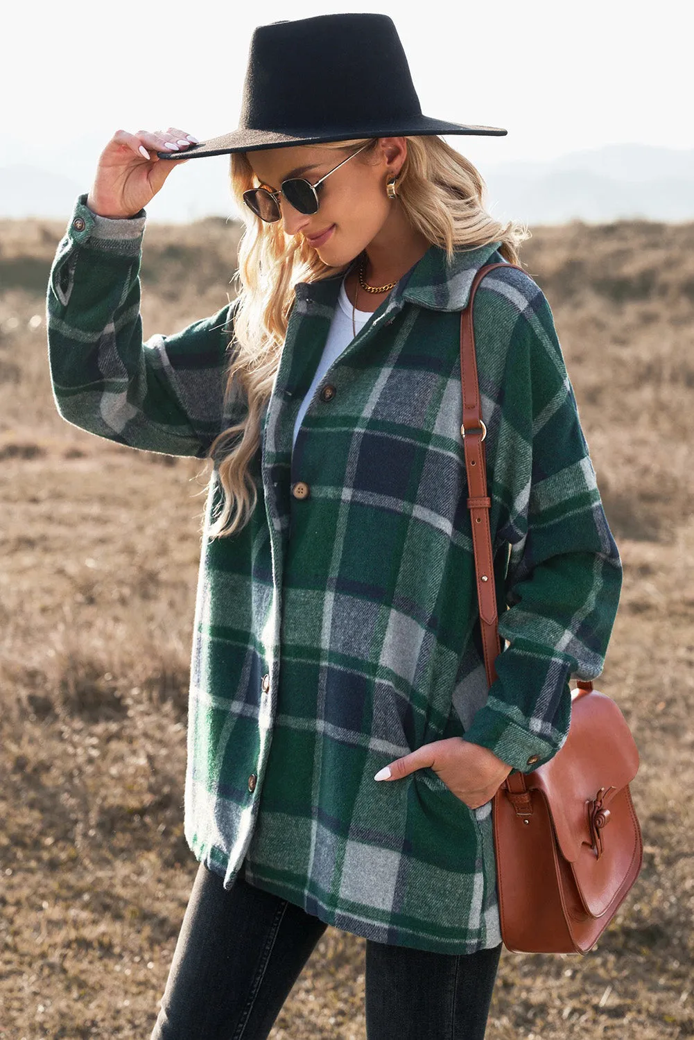 Women's Flannel Plaid Jacket Long Sleeve Buttoned Shirts Coats Shacket