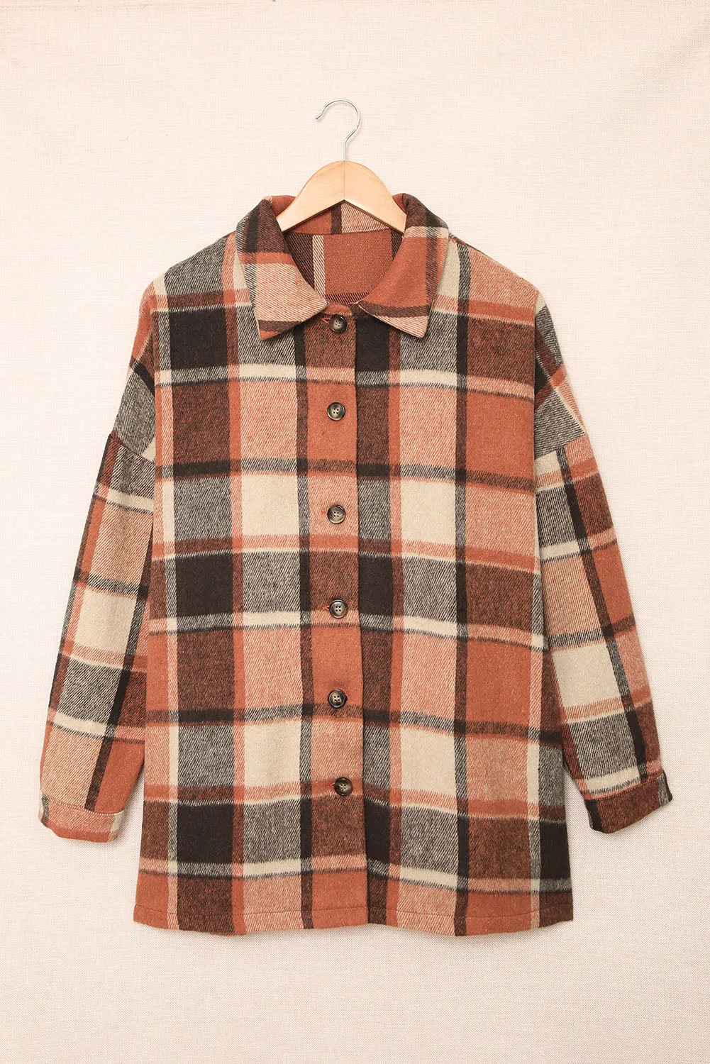 Women's Flannel Plaid Jacket Long Sleeve Buttoned Shirts Coats Shacket