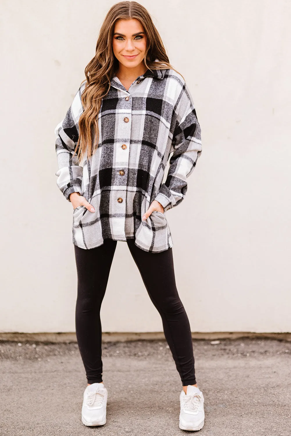 Women's Flannel Plaid Jacket Long Sleeve Buttoned Shirts Coats Shacket