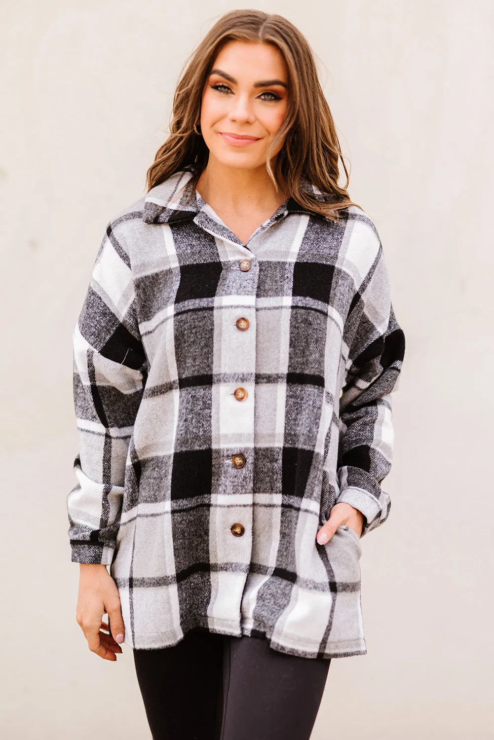 Women's Flannel Plaid Jacket Long Sleeve Buttoned Shirts Coats Shacket