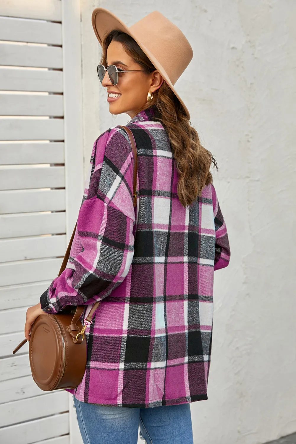 Women's Flannel Plaid Jacket Long Sleeve Buttoned Shirts Coats Shacket