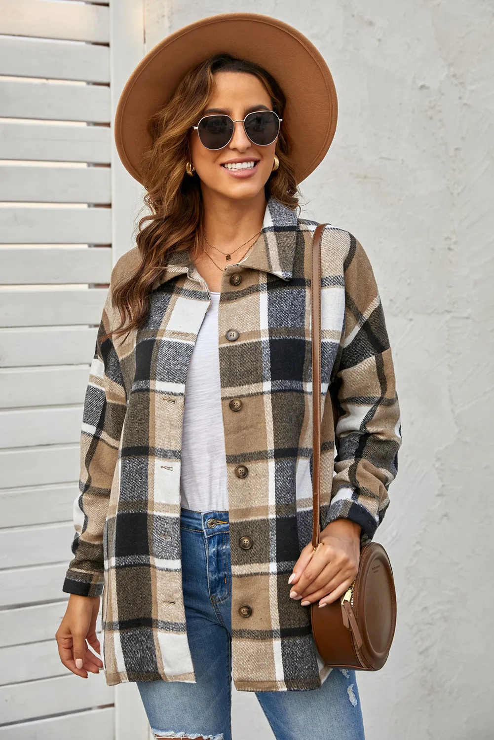 Women's Flannel Plaid Jacket Long Sleeve Buttoned Shirts Coats Shacket