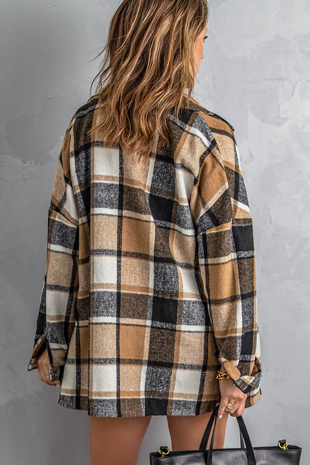 Women's Flannel Plaid Jacket Long Sleeve Buttoned Shirts Coats Shacket