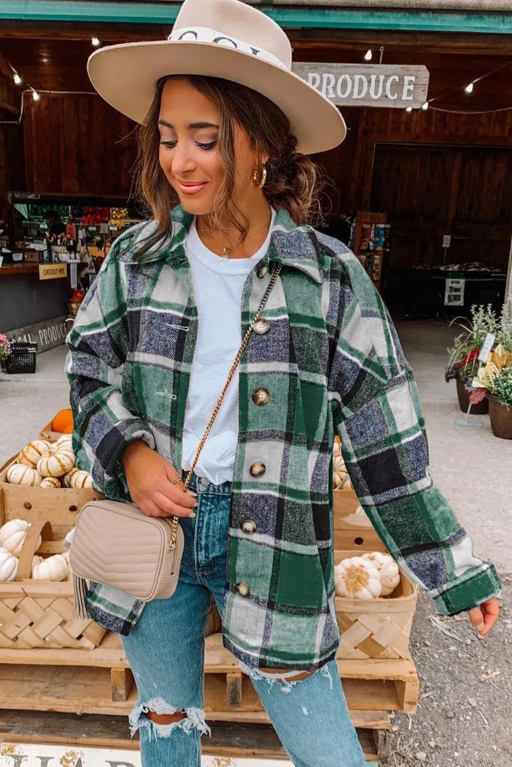 Women's Flannel Plaid Jacket Long Sleeve Buttoned Shirts Coats Shacket