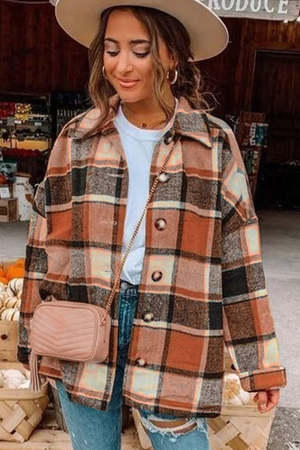 Women's Flannel Plaid Jacket Long Sleeve Buttoned Shirts Coats Shacket