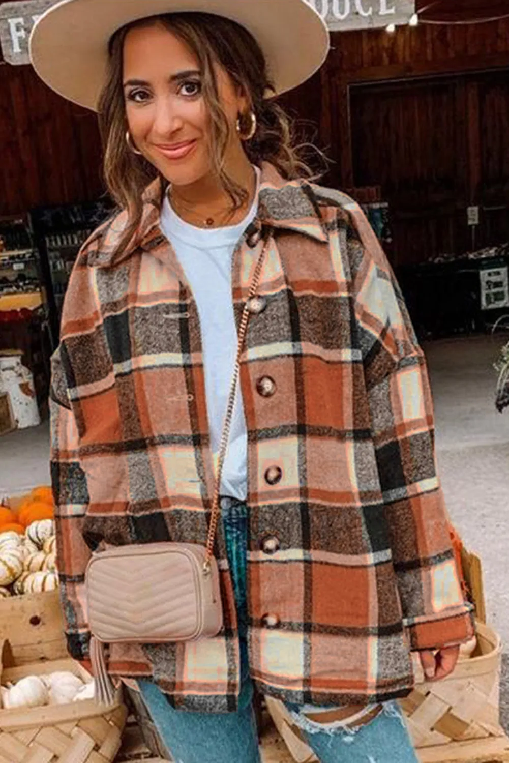 Women's Flannel Plaid Jacket Long Sleeve Buttoned Shirts Coats Shacket