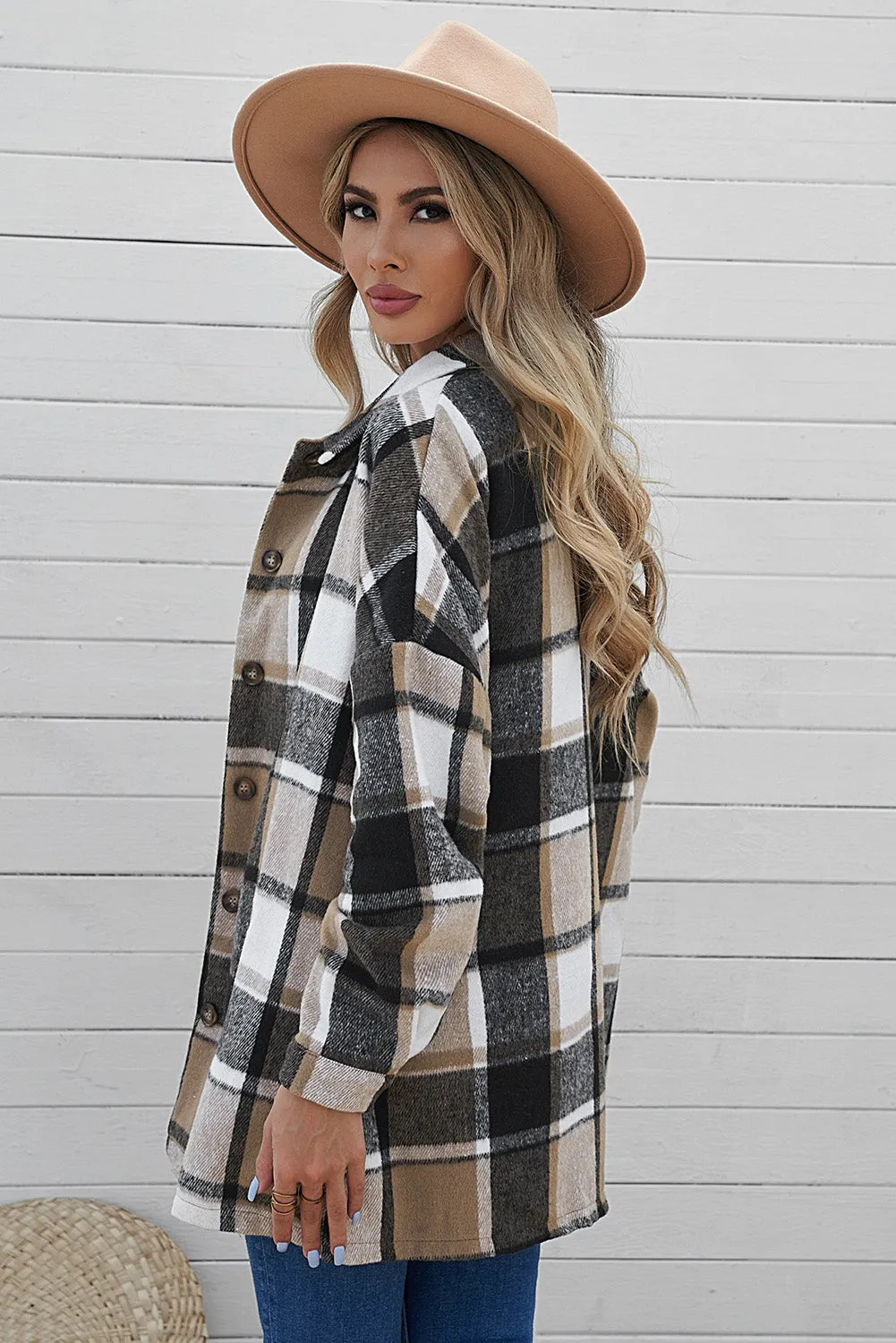 Women's Flannel Plaid Jacket Long Sleeve Buttoned Shirts Coats Shacket