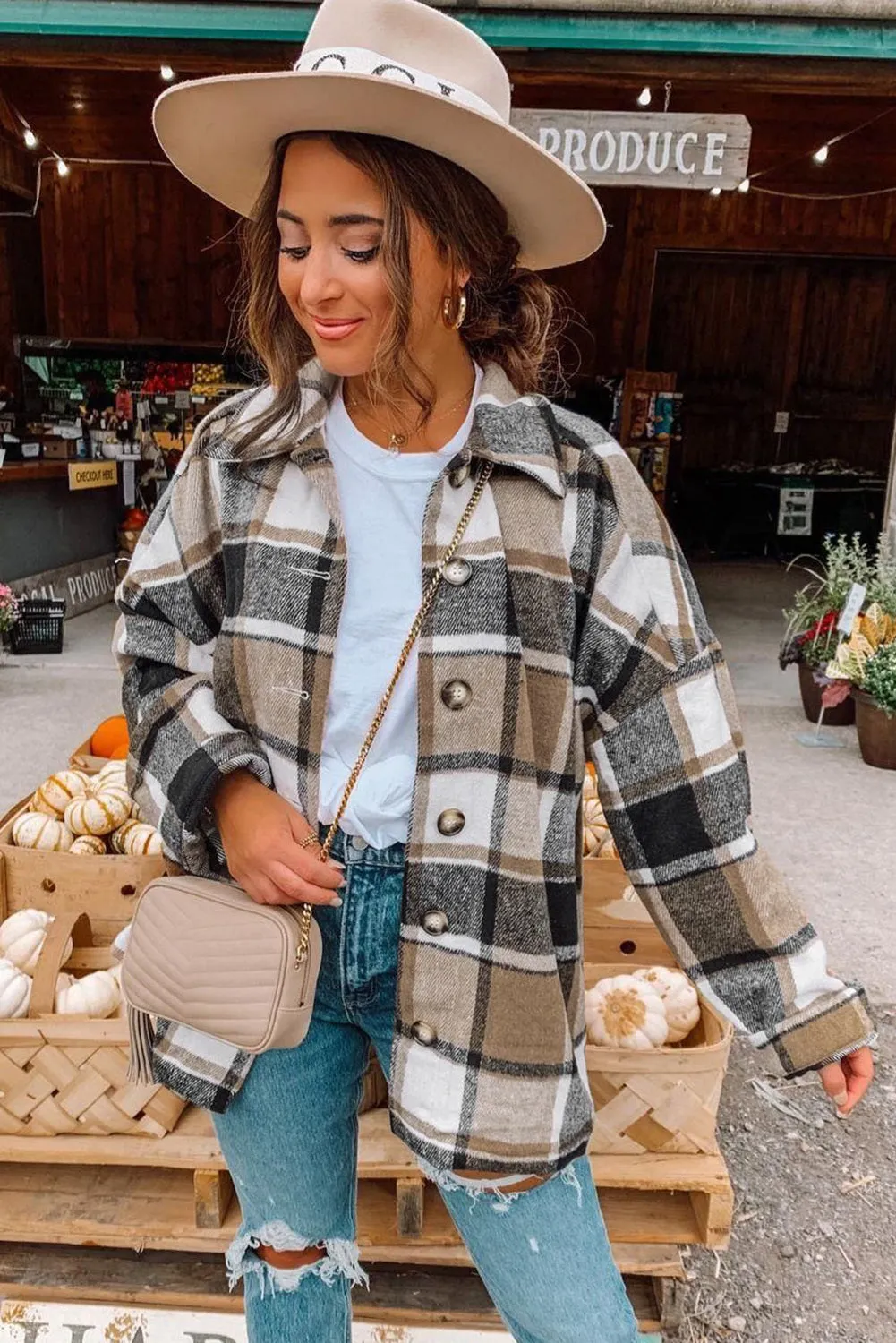 Women's Flannel Plaid Jacket Long Sleeve Buttoned Shirts Coats Shacket