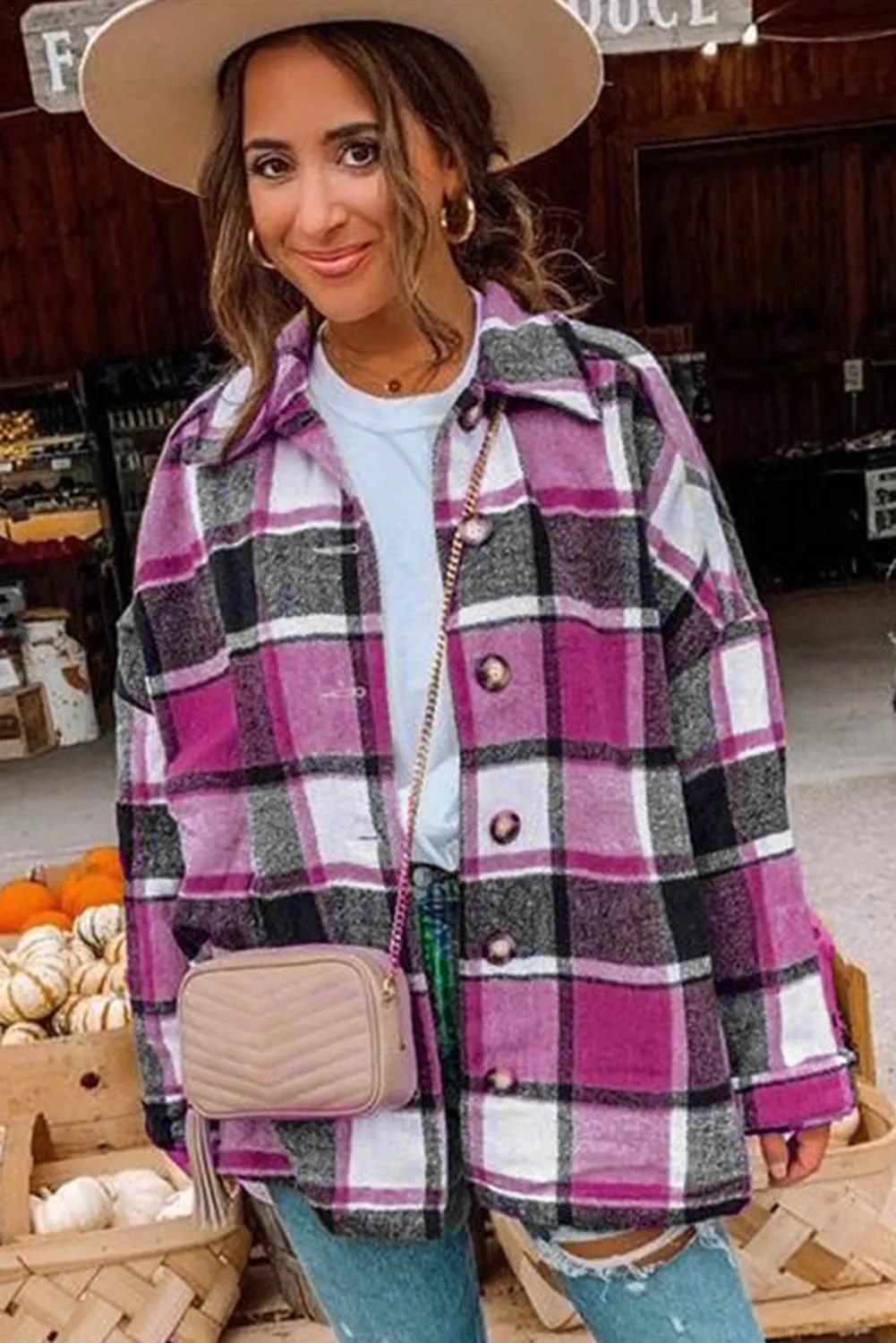 Women's Flannel Plaid Jacket Long Sleeve Buttoned Shirts Coats Shacket