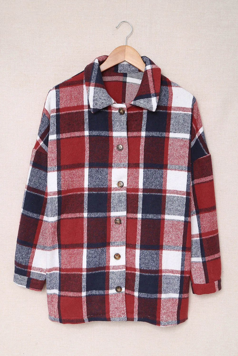 Women's Flannel Plaid Jacket Long Sleeve Buttoned Shirts Coats Shacket