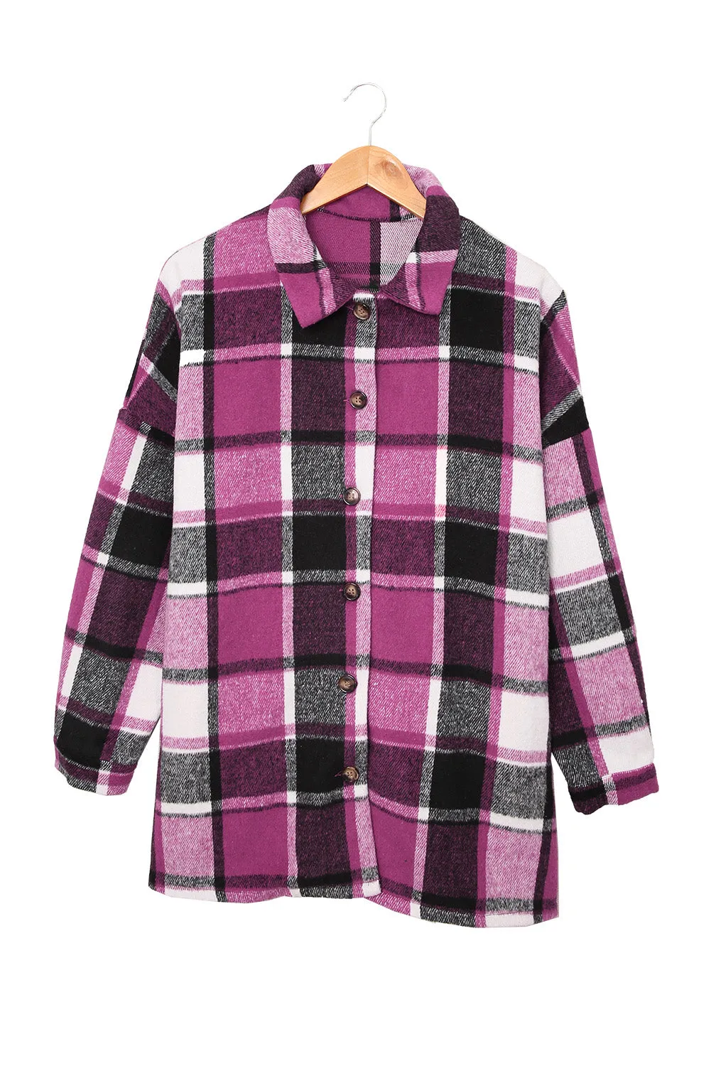 Women's Flannel Plaid Jacket Long Sleeve Buttoned Shirts Coats Shacket