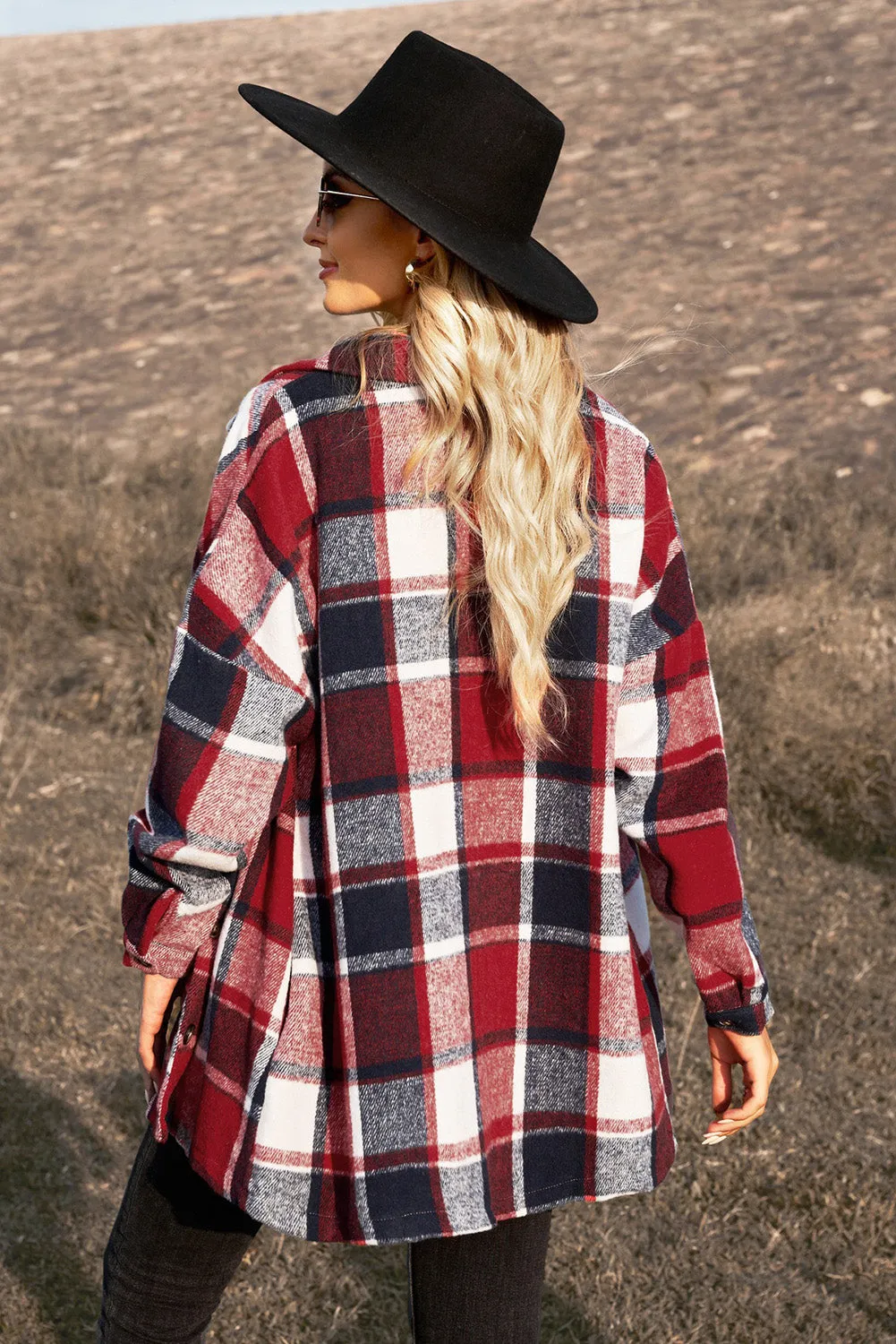 Women's Flannel Plaid Jacket Long Sleeve Buttoned Shirts Coats Shacket